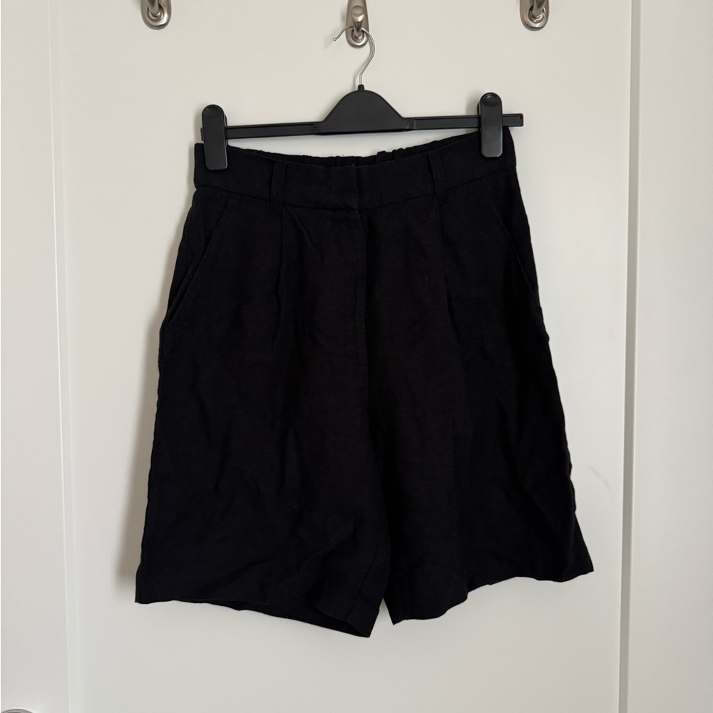 H&M Black Linen Blend Bermuda Shorts
